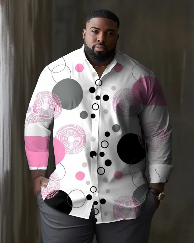 Men's Big & Tall Casual Business Polka Dot Geometric Texture Lapel Long-sleeved Shirt sold by Biggmans