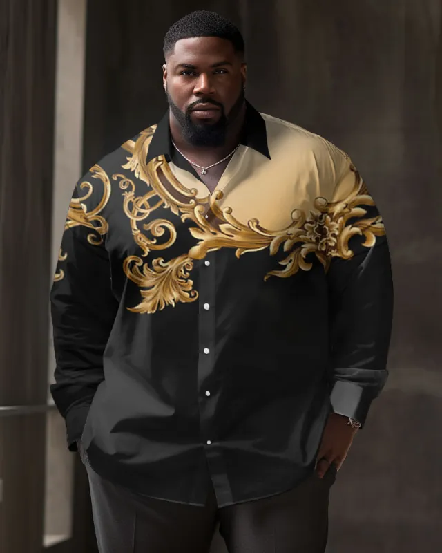 Men's Big & Tall Simple Floral Pattern Lapel Casual Long Sleeve Shirt sold by Biggmans