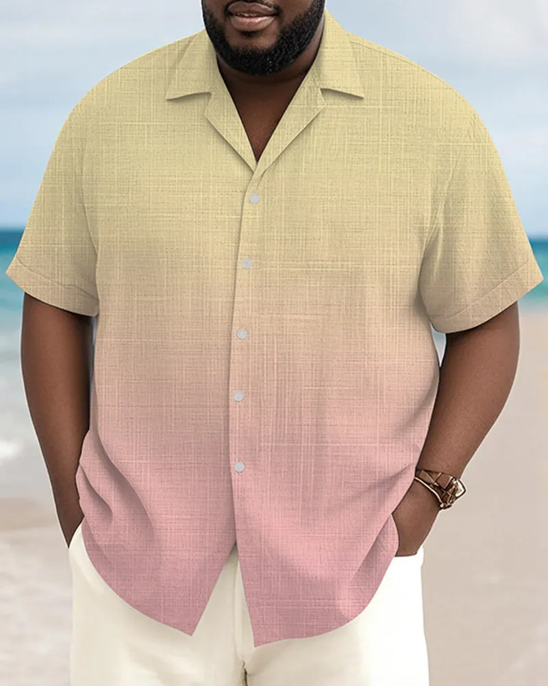 Men's Plus Size Hawaiian Solid Color Gradient Print Short Sleeve Slub Shirt sold by Biggmans