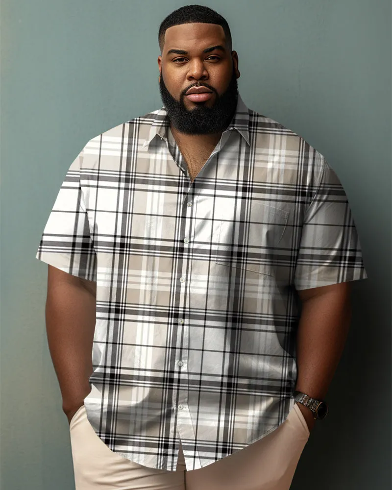 Men's Big & Tall Business Casual Plaid Graphic Lapel Short Sleeve Shirt sold by Biggmans