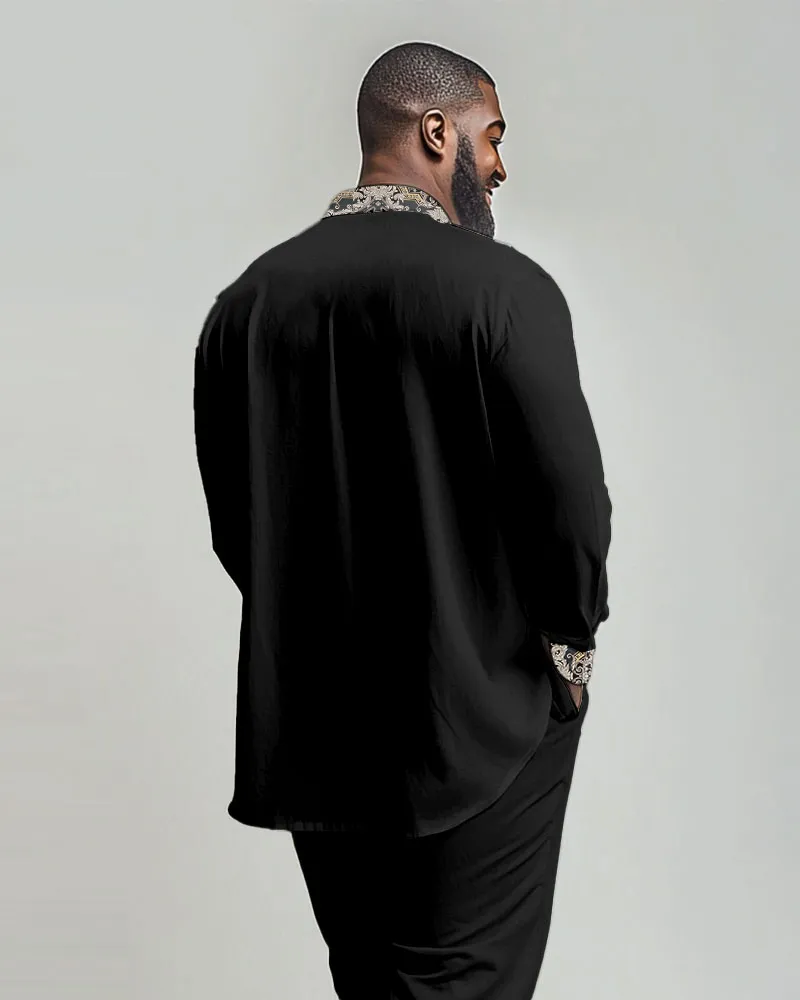 Men's Big & Tall Vintage Luxury Classical Pattern Print Lapel Long Sleeve Shirt sold by Biggmans product image thumbnail 2