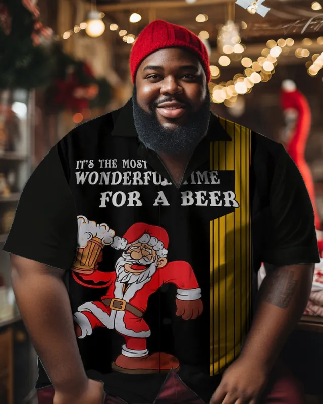 Men's Christmas Big & Tall Wonderful Time For A Beer Short Sleeve Shirt sold by Biggmans