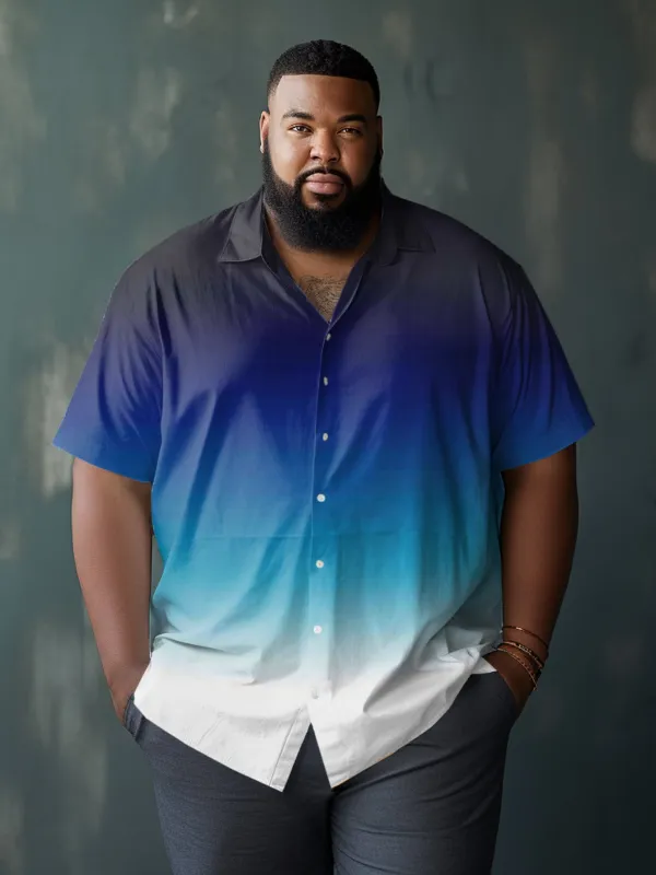 Men's Casual Style Big & Tall Simple Short Sleeve Blue Gradient Lapel Shirt sold by Biggmans