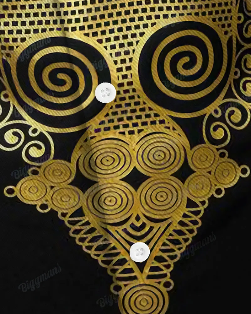 Men's Big and Tall Ethnic Style Black Gold Totem Lapel Long Sleeve Shirt sold by Biggmans product image thumbnail 4