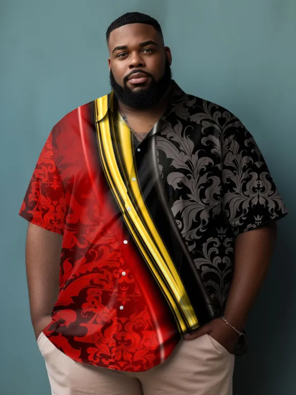 Men's Big & Tall Casual Pattern Color Block Short Sleeve Shirt sold by Biggmans