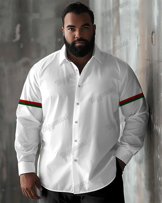 Big Men's Casual Simple Color Match Striped Print Lapel Long Sleeve Shirt sold by Biggmans