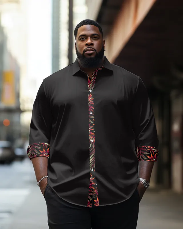 Men's Large Size Casual Minimalist Patterns Lapel Black Long Sleeve Shirt sold by Biggmans