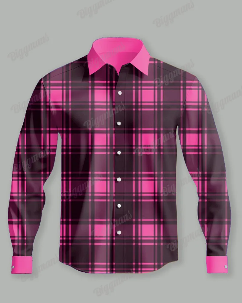 Men's Big & Tall Pink and Black Plaid Lapel Long Sleeve Shirt sold by Biggmans product image thumbnail 2
