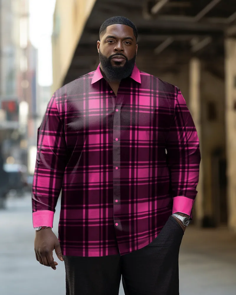 Men's Big & Tall Pink and Black Plaid Lapel Long Sleeve Shirt sold by Biggmans