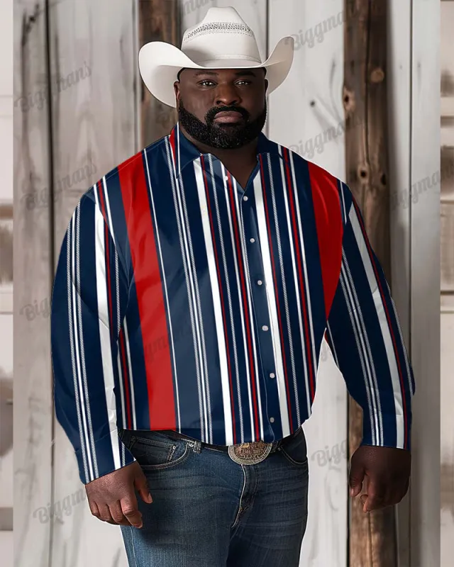 Men's Big & Tall Western Long Sleeve Shirt with Vintage Sapphire Stripe sold by Biggmans