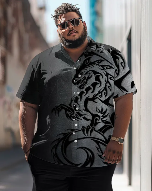 Men's Simple Art Gradient Dragon Pattern Big & Tall Short Sleeve Shirt sold by Biggmans