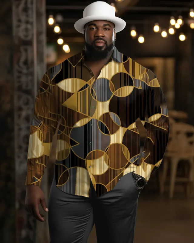 Men's Big & Tall Casual Round Color Block Lapel Long Sleeve Shirt sold by Biggmans