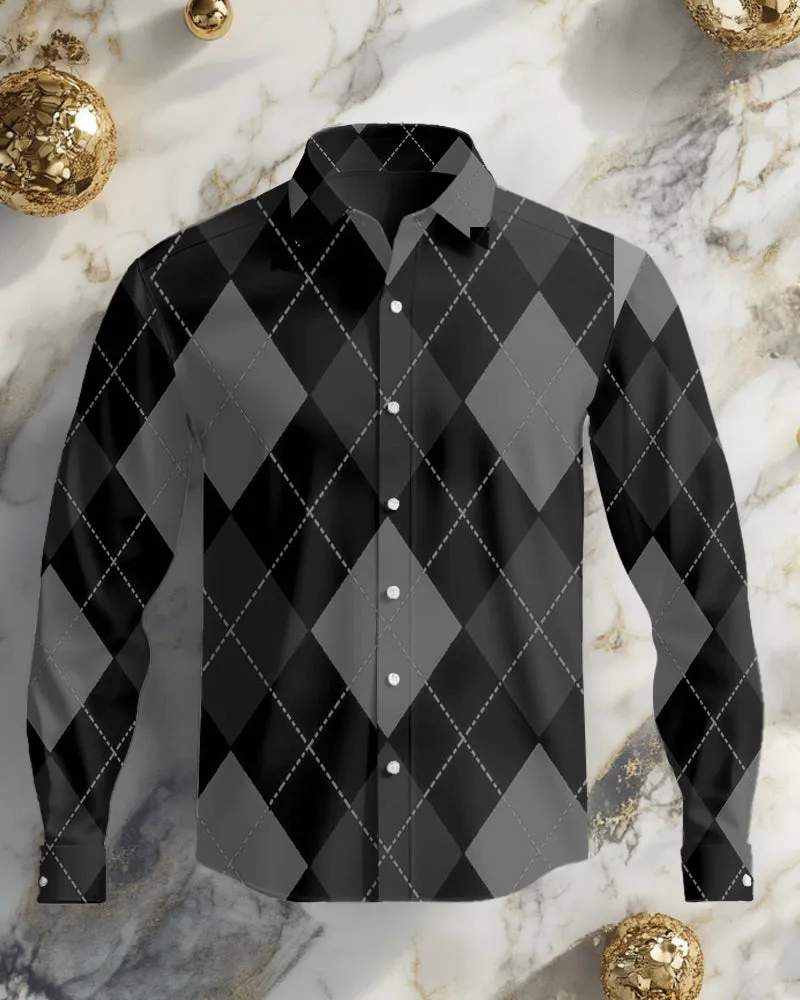 Big Men's Casual Diamond Button Down Long Sleeve Shirt sold by Biggmans product image thumbnail 2