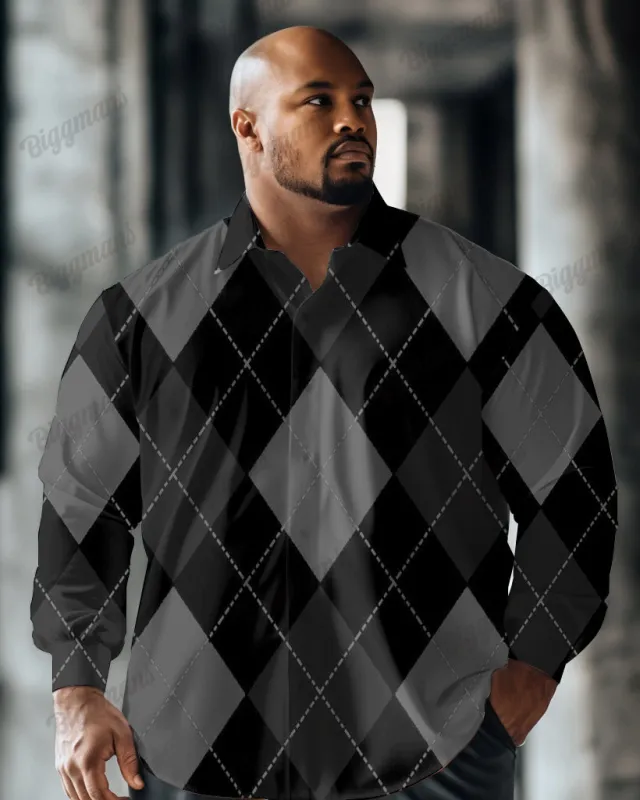 Big Men's Casual Diamond Button Down Long Sleeve Shirt sold by Biggmans