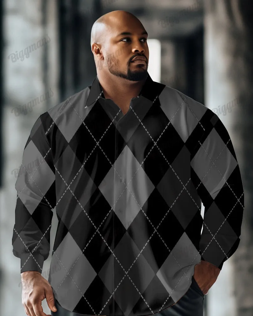 Big Men's Casual Diamond Button Down Long Sleeve Shirt sold by Biggmans