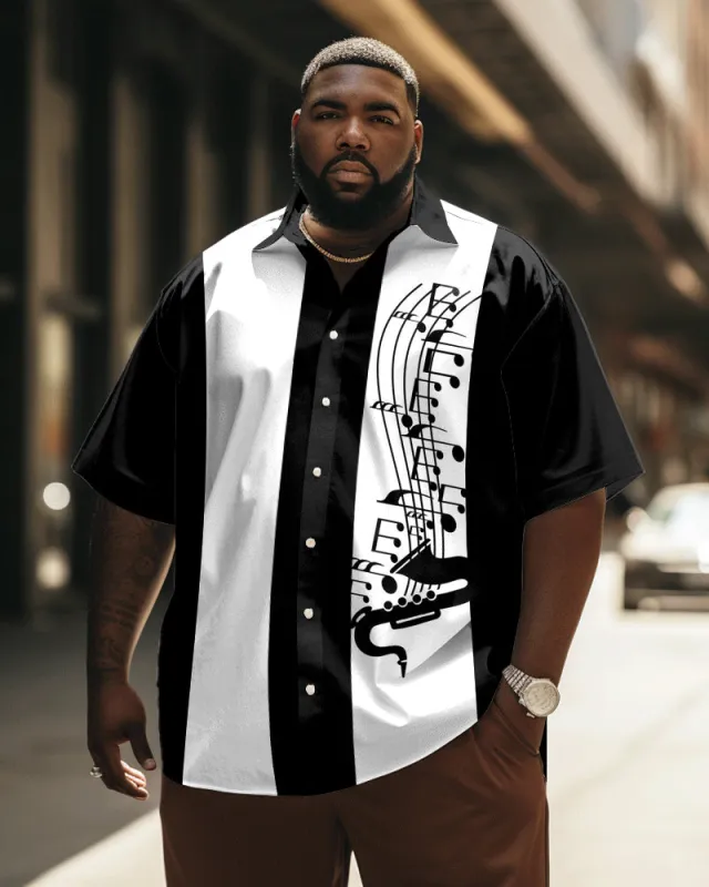 Colorblock Note Pattern Big Men's Short Sleeve Shirt sold by Biggmans