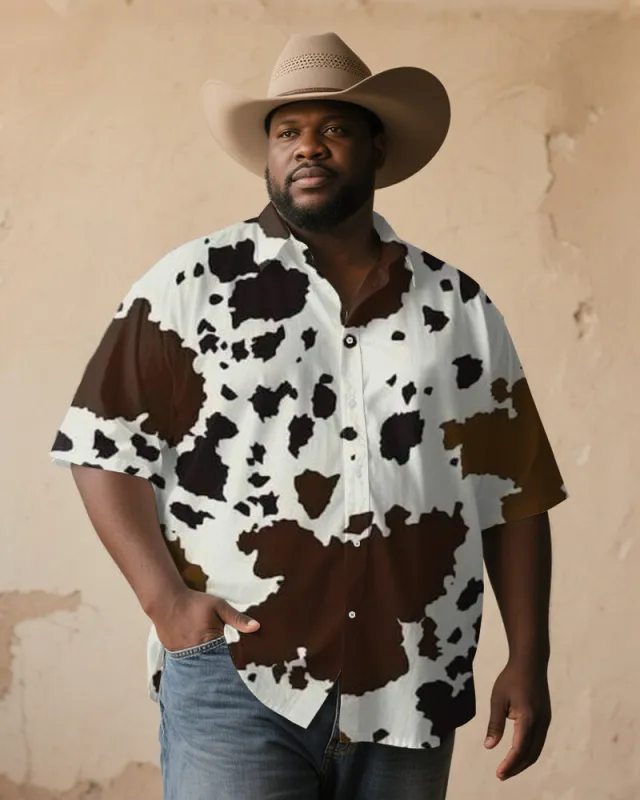 Men's Plus Size Western Style Cow Print Short Sleeve Shirt sold by Biggmans