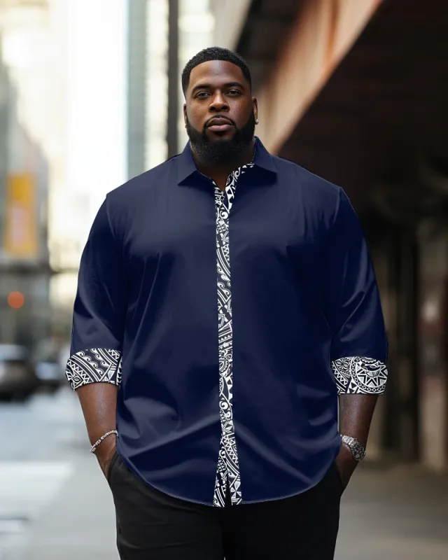 Big Guys Casual Minimalist Patterns Lapel Long Sleeve Shirt sold by Biggmans