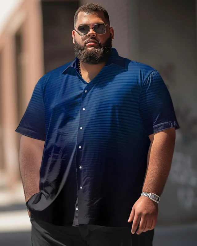 Business Gentleman Striped Gradient Pattern Big Men's Short Sleeve Shirt sold by Biggmans