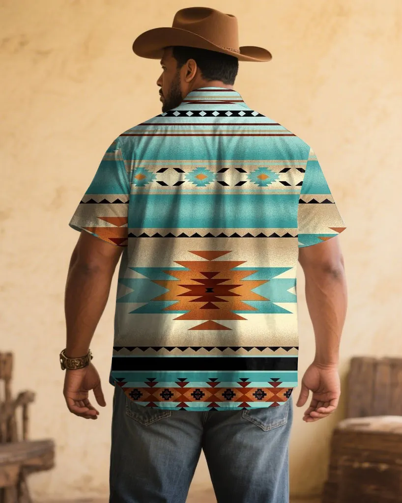 Men's Plus Size Western Denim Floral Print Short Sleeve Shirt sold by Biggmans product image thumbnail 2