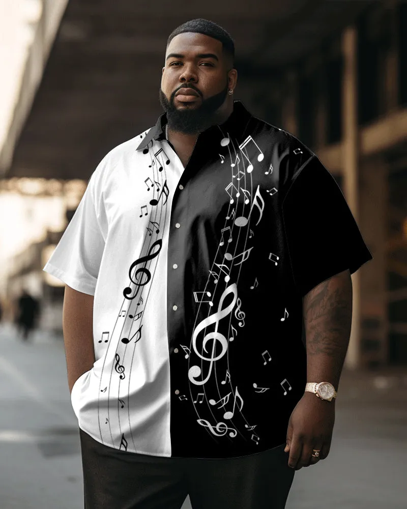 Vintage Contrast Color Note Pattern Large Size Men's Short Sleeve Shirt sold by Biggmans