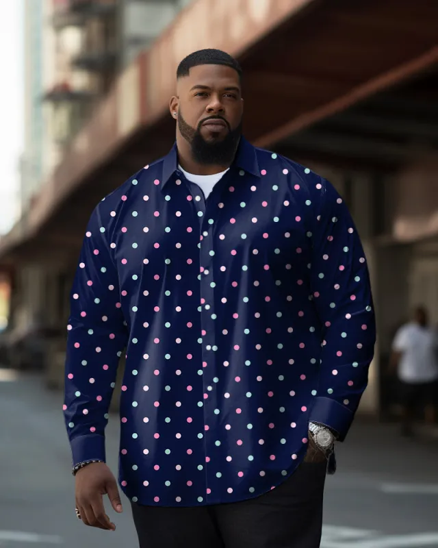 Men's Big and Tall Polka Dots Blue Lapel Long Sleeve Shirt sold by Biggmans