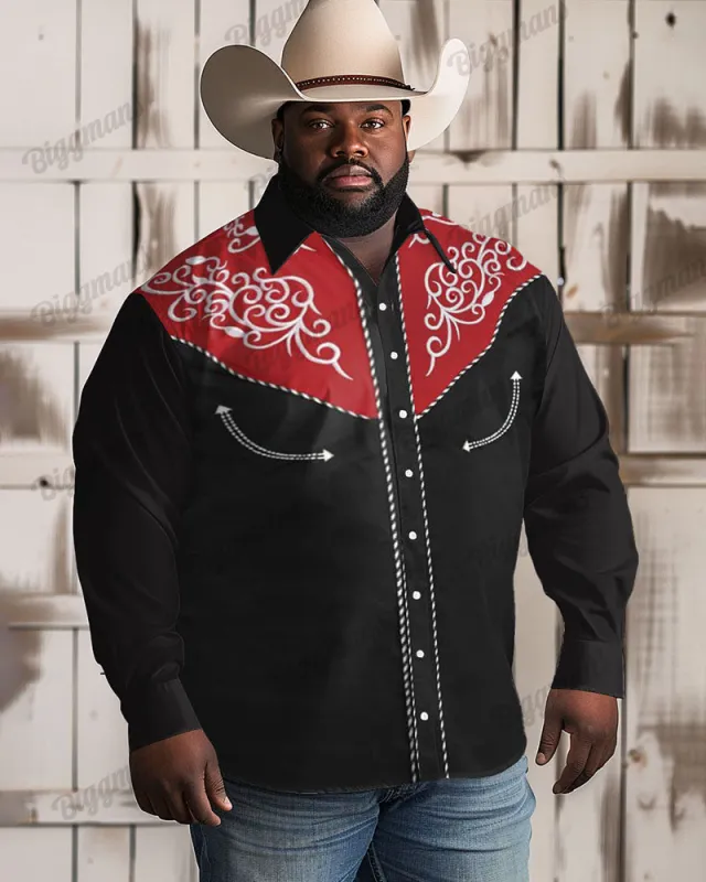 Men's Big & Tall Western Denim Red Yoke Retro Long Sleeve Shirt sold by Biggmans
