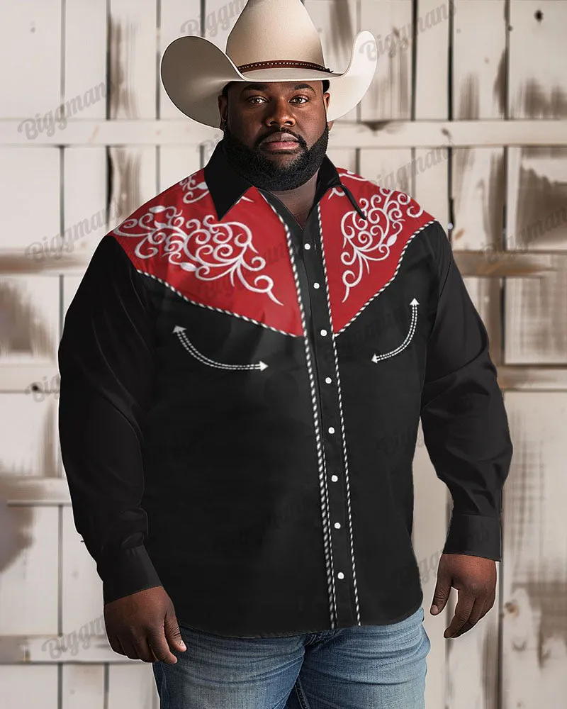 Men's Big & Tall Western Denim Red Yoke Retro Long Sleeve Shirt sold by Biggmans