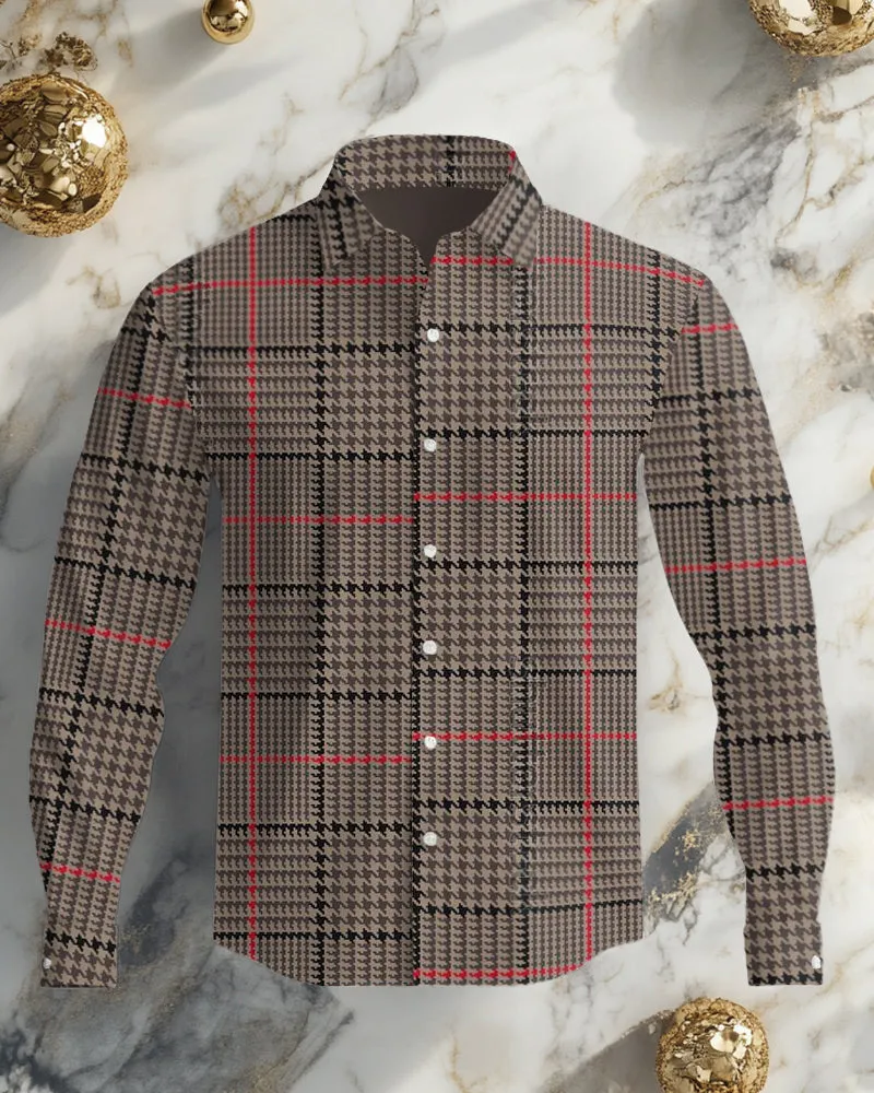 Men's Plus Size Ethnic Style Fine Check Lapel Long Sleeve Shirt sold by Biggmans product image thumbnail 2