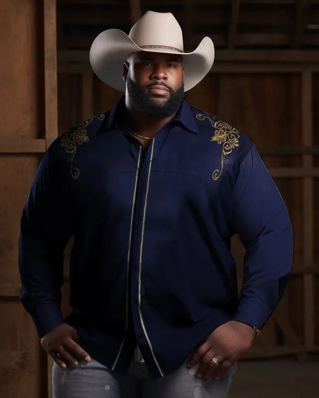 Men's Big & Tall Western Denim Lapel Rocker Long Sleeve Shirt sold by Biggmans