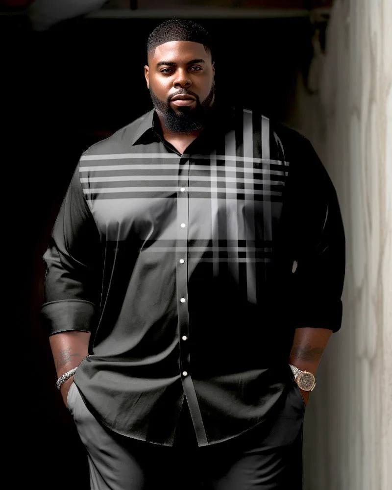 Men's Plus Size Classic Black & White Plaid Long Sleeve Lapel Shirt sold by Biggmans