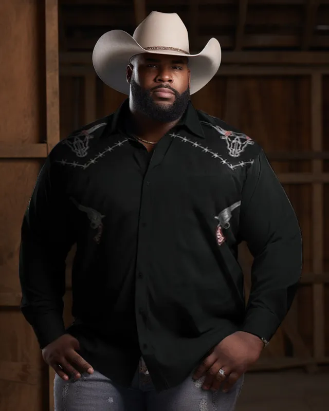 Men's Plus Size Western Denim Lapel Rocker Long Sleeve Shirt sold by Biggmans