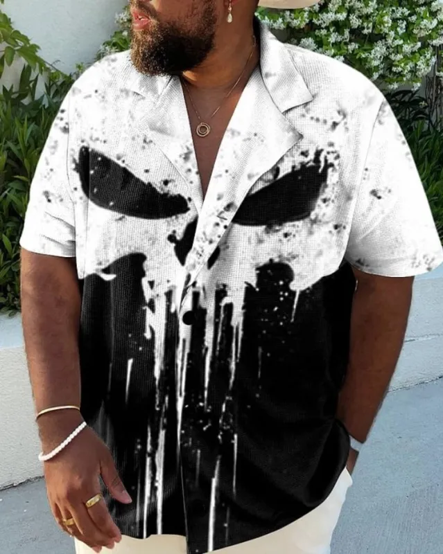 Men's Skull Color Block Plus Size Shirt sold by Biggmans