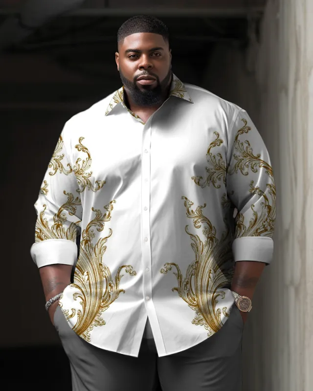 Men's Plus Size Gold Engraved Print Long Sleeve Lapel Shirt made by Biggmans