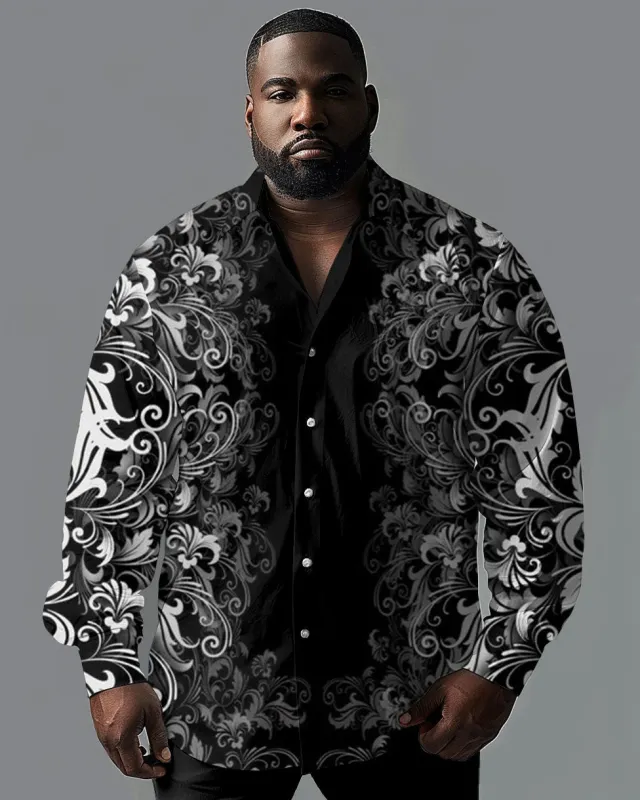 Big Men's Casual Gradient Simple Pattern Print Lapel Long Sleeve Shirt sold by Biggmans