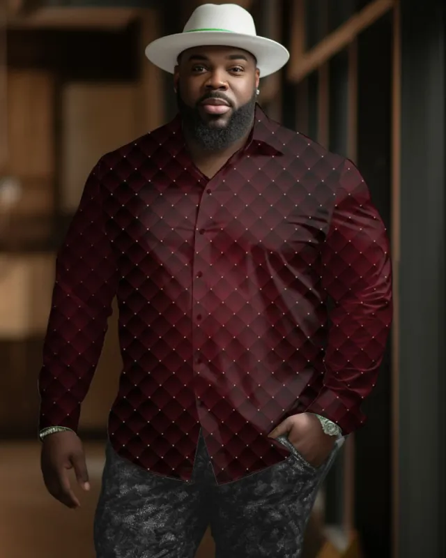 Men's Big and Tall Casual Geometric Button Down Long Sleeve Shirt sold by Biggmans