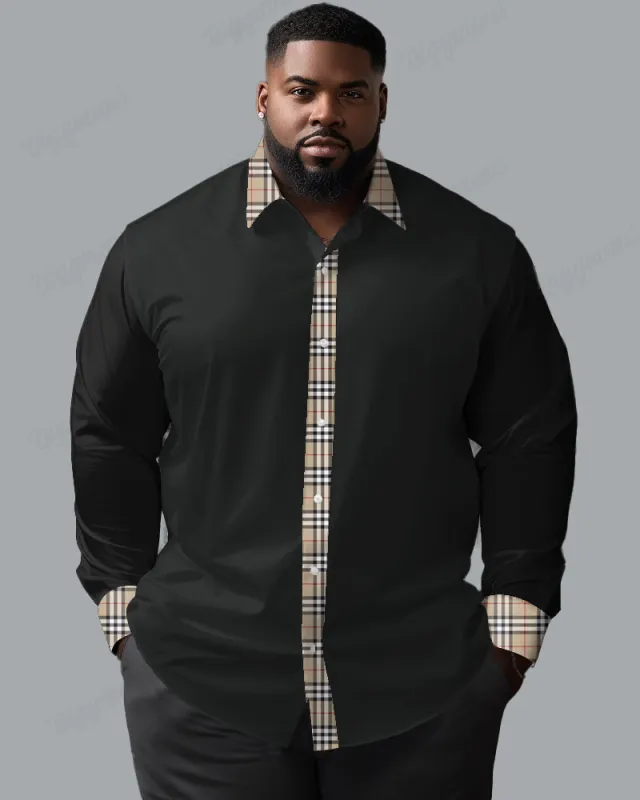 Featured Check Stitching Long Sleeve Lapel Shirt Men's Big and Tall sold by Biggmans