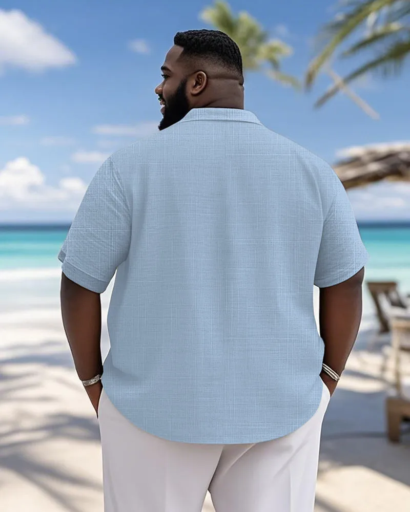Men's Plus Size Daily Solid Color Short Sleeve Bamboo Hemp Texture Shirt sold by Biggmans product image thumbnail 3