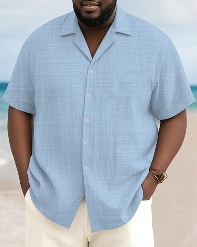 Men's Plus Size Daily Solid Color Short Sleeve Bamboo Hemp Texture Shirt sold by Biggmans