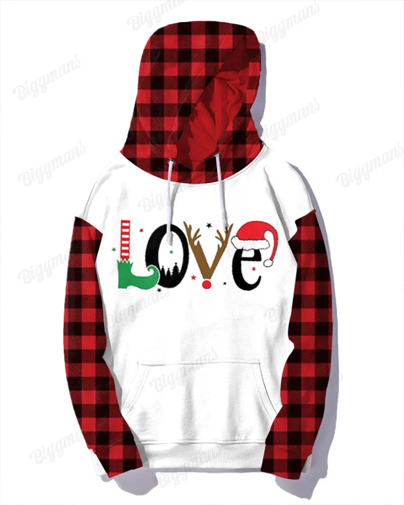 Couple Matching Plus Size Christmas Love Plaid Hoodie Sweatpants Set sold by Biggmans product image thumbnail 3