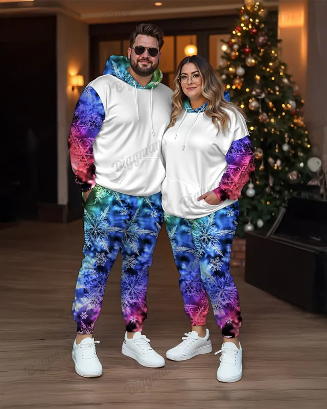 Couple Matching Aurora Snowflake Plus Size Hoodie Sweatpants Set sold by Biggmans