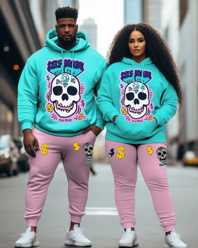 Couple Big & Tall Casual Outfit Self Made Skull Hoodie Set sold by Biggmans
