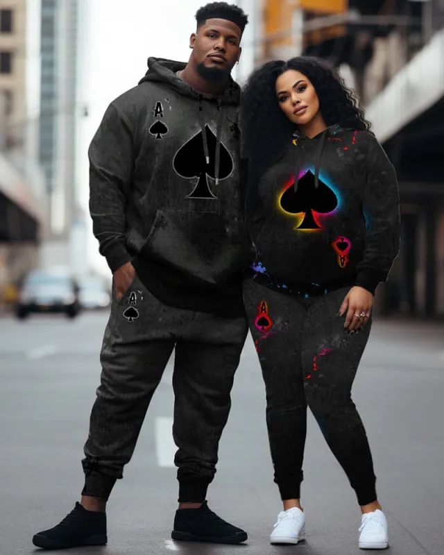 Couple Big and Tall Casual Couple Outfit Poker A Gradient Color Hoodie Set sold by Biggmans