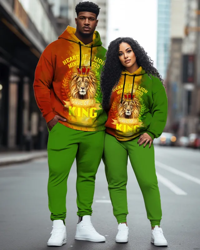 Couple Big and Tall Casual Color Lion Retro Long Sleeve Hoodie Set sold by Biggmans