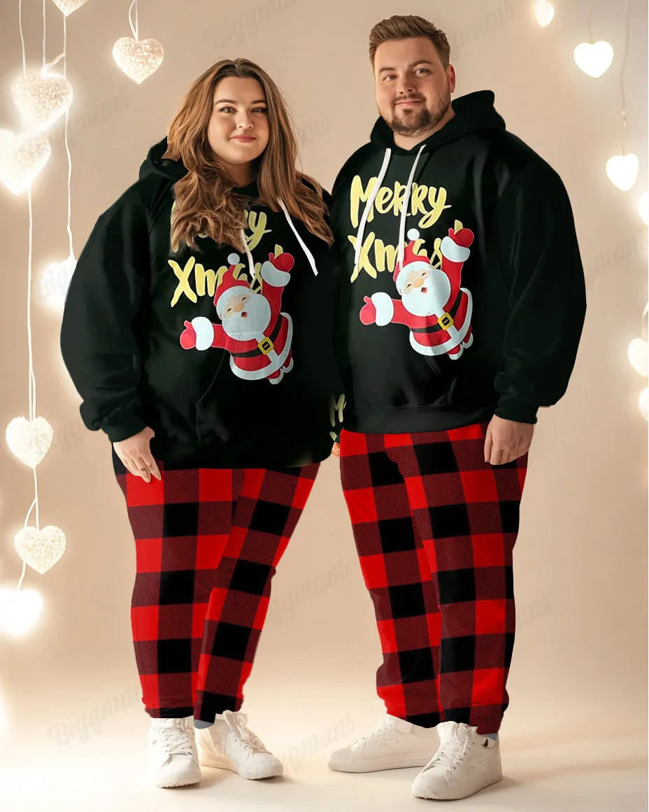 Couple Matching Big & Tall Merry Xmas Hoodie Plaid Sweatpants Set sold by Biggmans