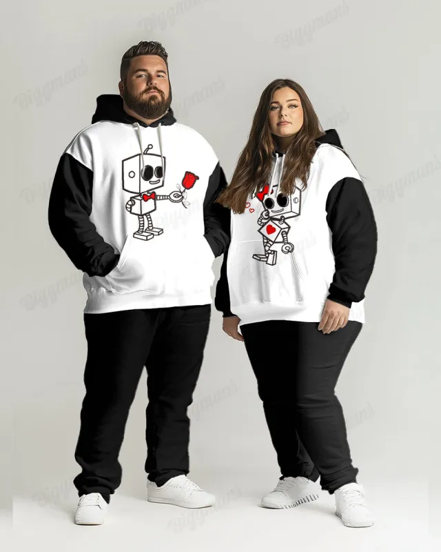 Couple Fashion Casual Big & Tall Robot Lover Printed Hoodie Set sold by Biggmans