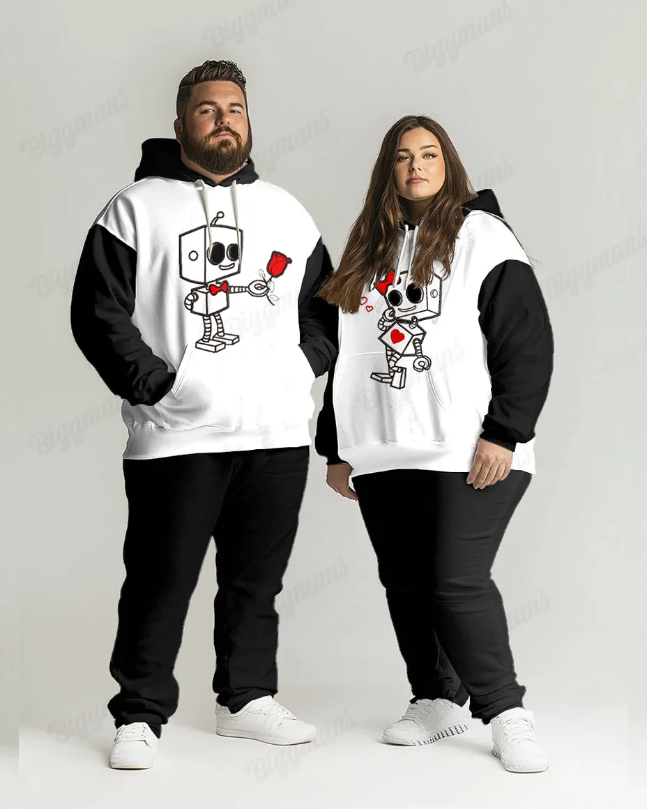 Couple Fashion Casual Big & Tall Robot Lover Printed Hoodie Set sold by Biggmans