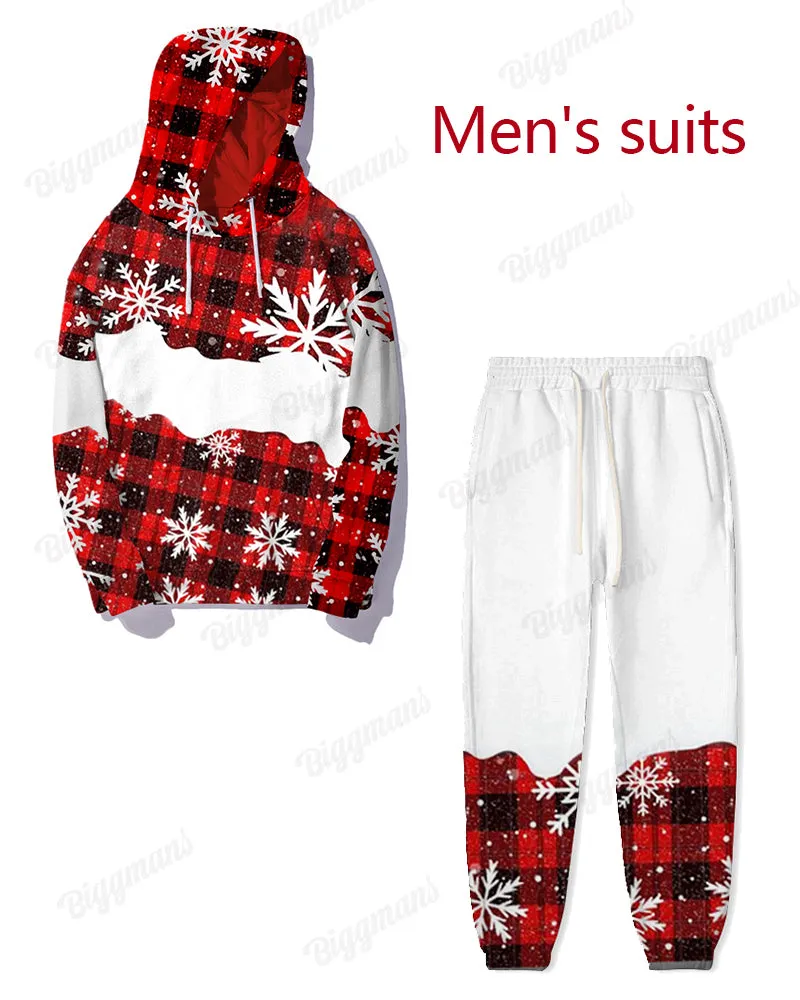 Couple Matching Big & Tall Christmas Snowflake Plaid Hoodie Pants Set sold by Biggmans product image thumbnail 5