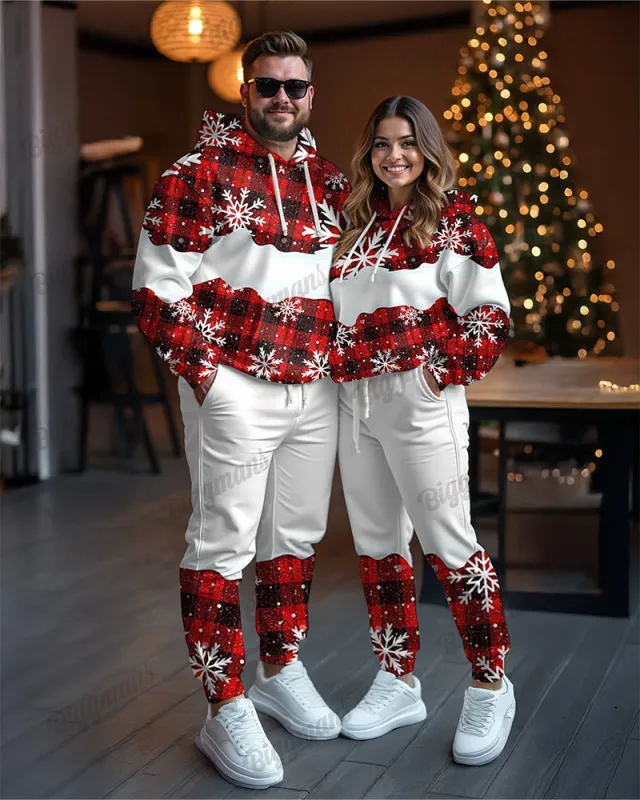 Couple Matching Big & Tall Christmas Snowflake Plaid Hoodie Pants Set sold by Biggmans