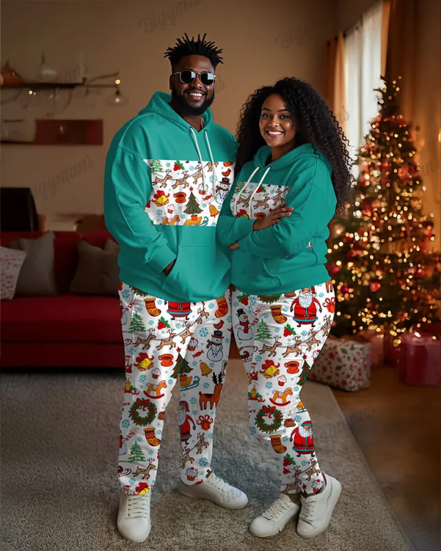 Couple Fashion Casual Big Size Christmas Patchwork Printed Hoodie Set sold by Biggmans